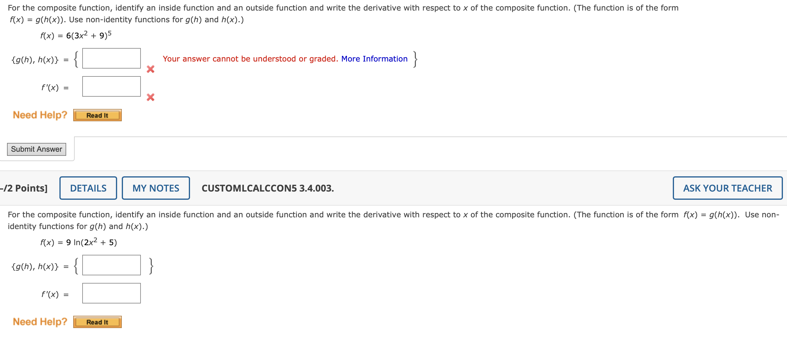  For the composite function, identify an inside function and an outside