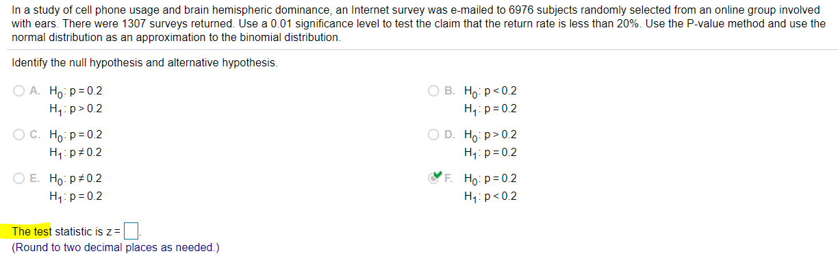 -The test statistic for this hypothesis test is-TheP-value for this hypothesis test