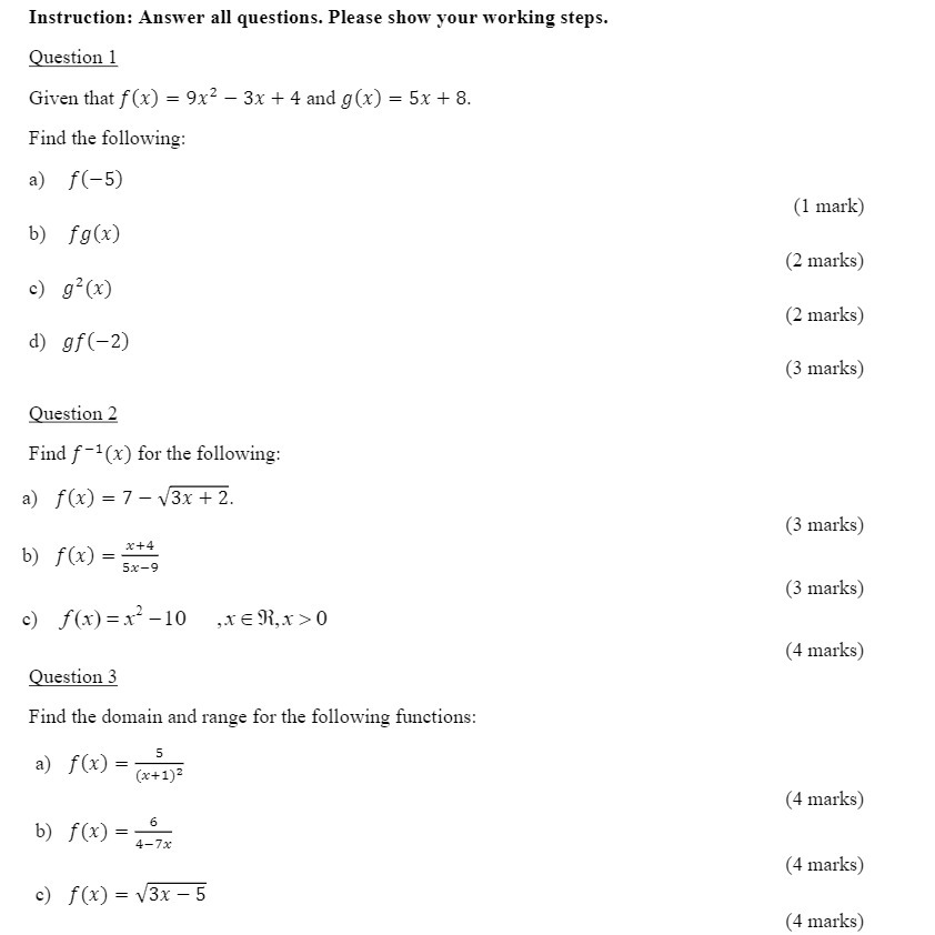  Instruction: Answer all questions. Please Show your working steps. Question 1