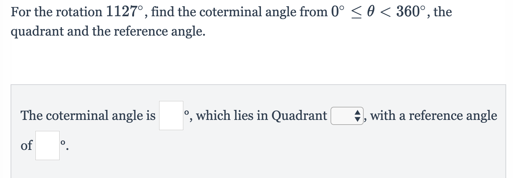 a degree (if necessary), of the terminal side through that point, 050