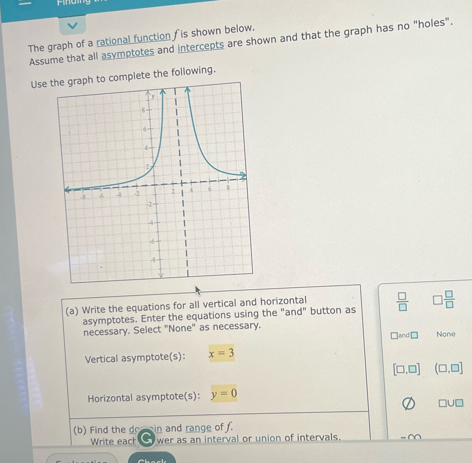 Based on the graph below, please find vertical & Horizontal Asymptotes. Also