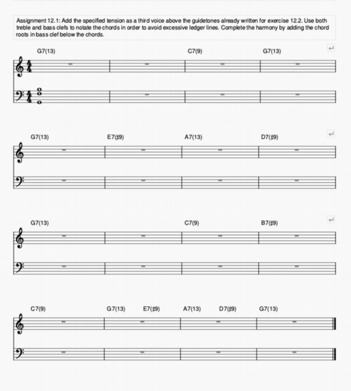Assignment 12.1: Add the specified tension as a third voice above