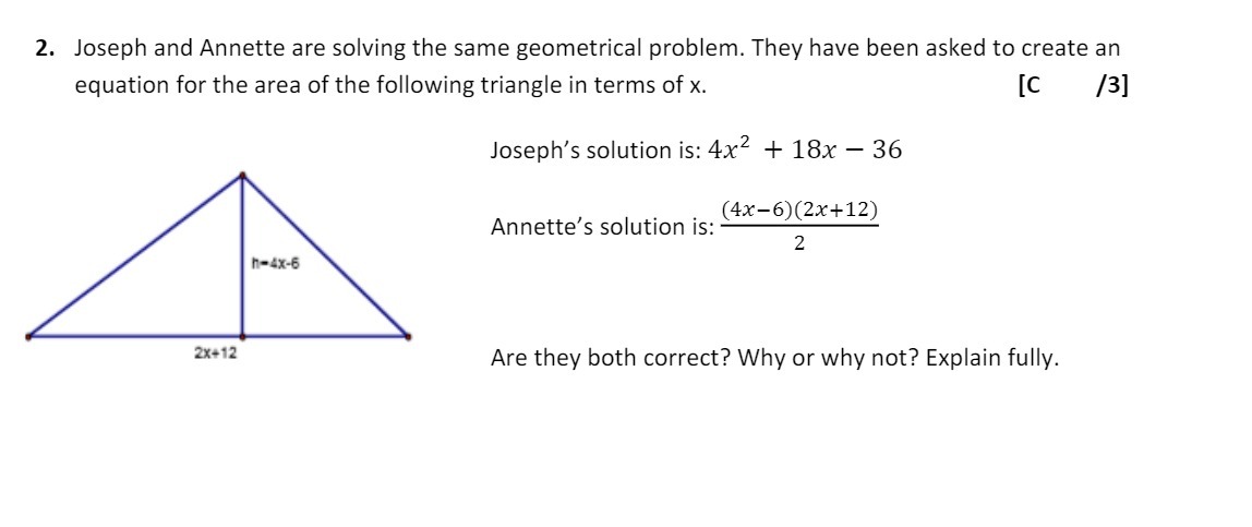 2. Joseph and Annette are solving the same geometrical problem. They