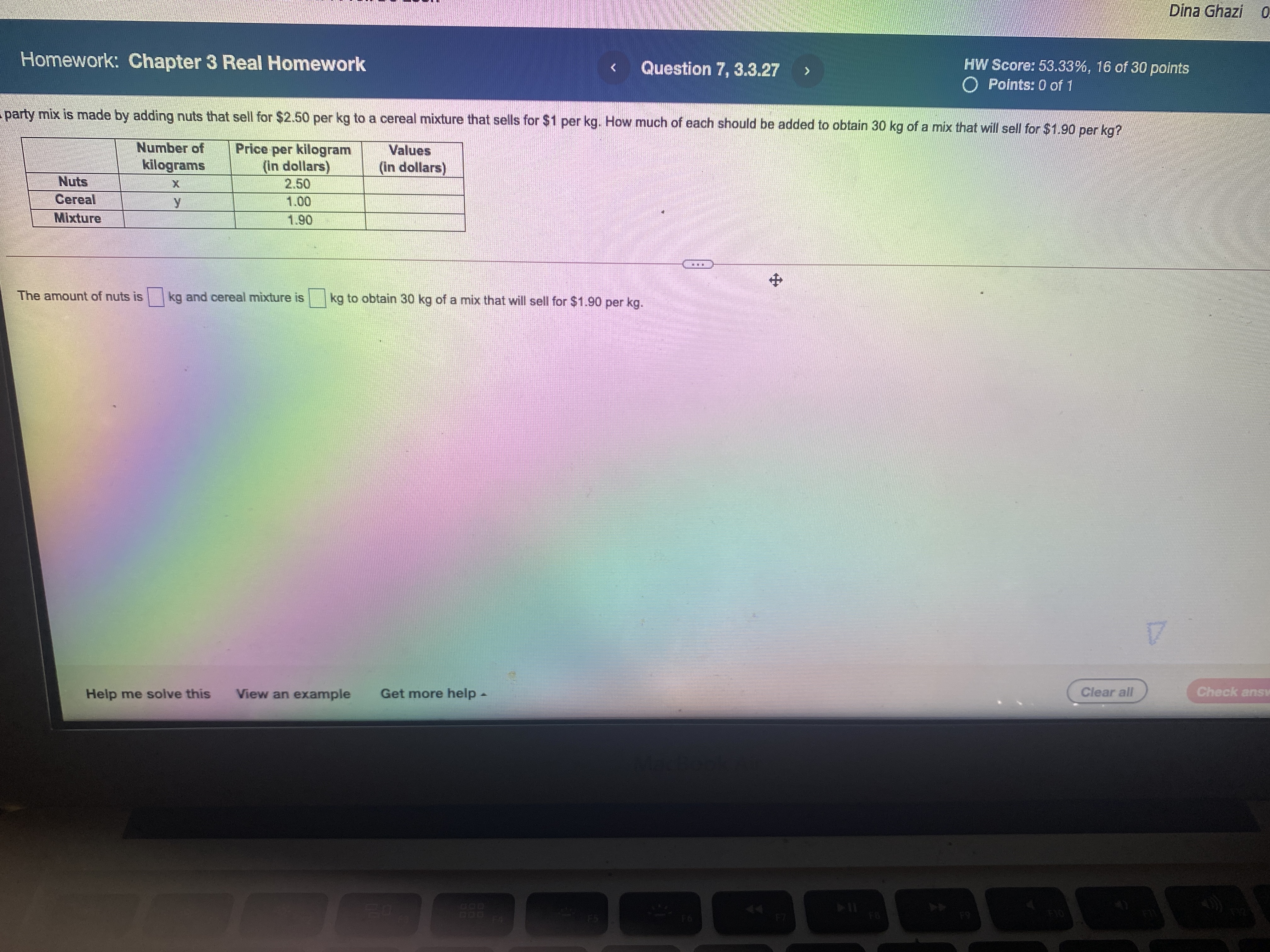 Please answer Dina Ghazi Homework: Chapter 3 Real Homework Question 7, 3.3.27