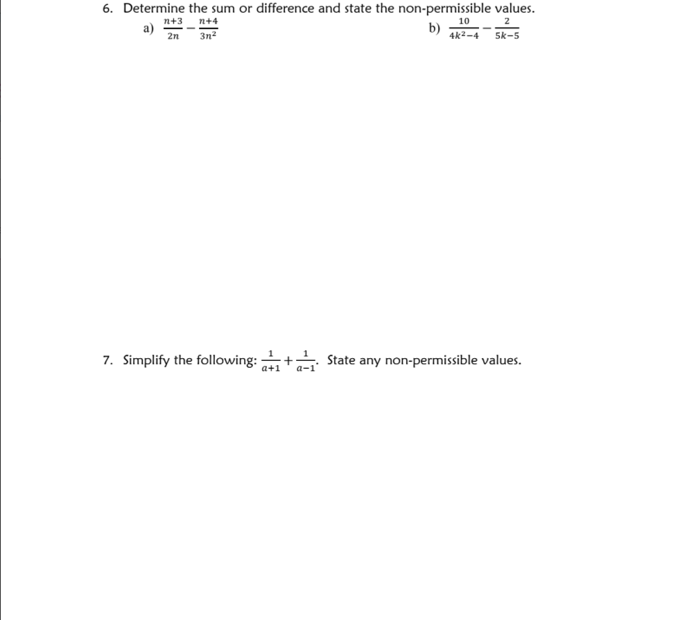 help! 1. Determine the non-permissible values for the following expressions. a) 2p3-4p2