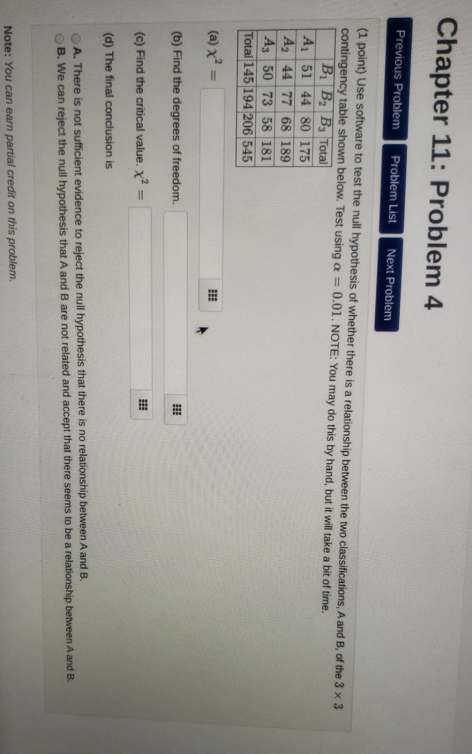 Need help with this question Chapter 11: Problem 4 Previous Problem Problem