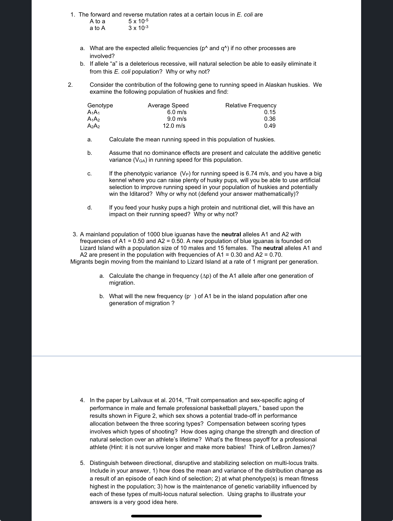  1. The forward and reverse mutation rates at a certain locus