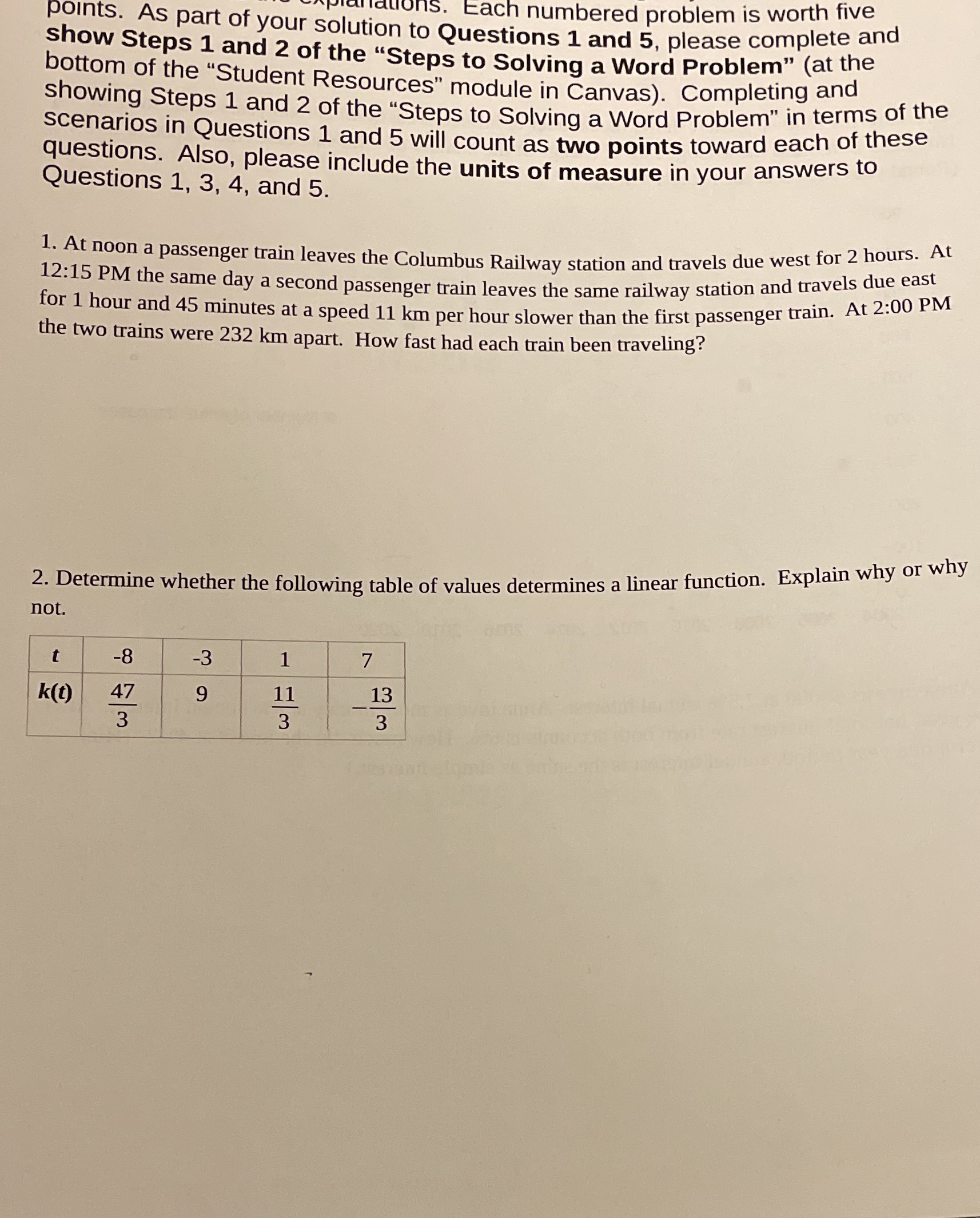  ons. Each numbered problem is worth five points. As part of