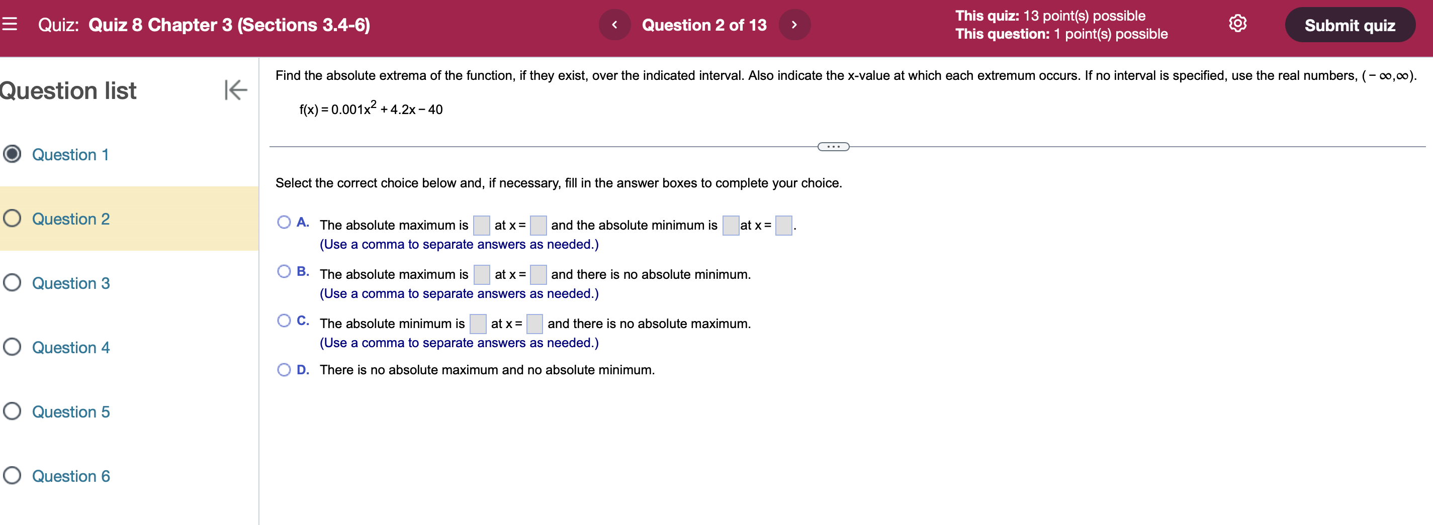 E Quiz: Quiz 8 Chapter 3 (Sections 3.4-6) Question 2 of