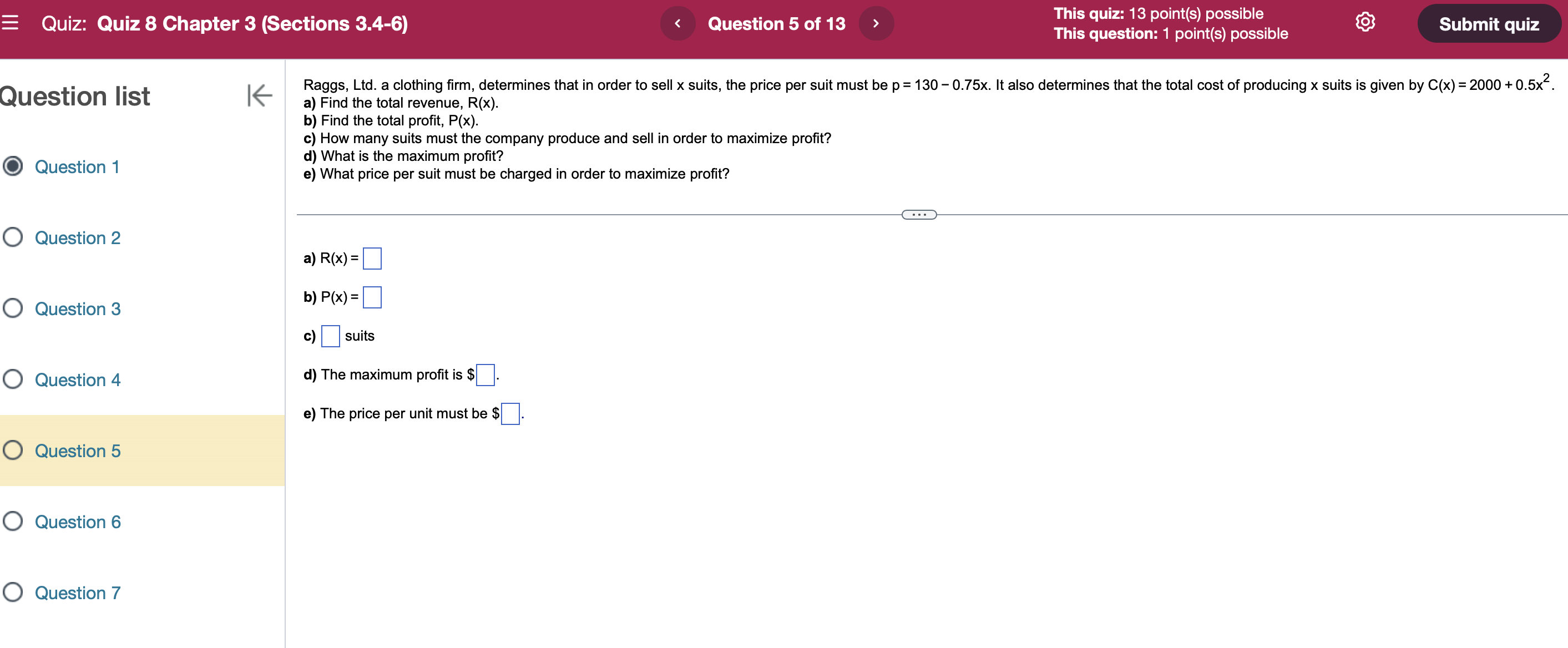 the indicated interval. Also indicate the x-value at which each extremum occurs.