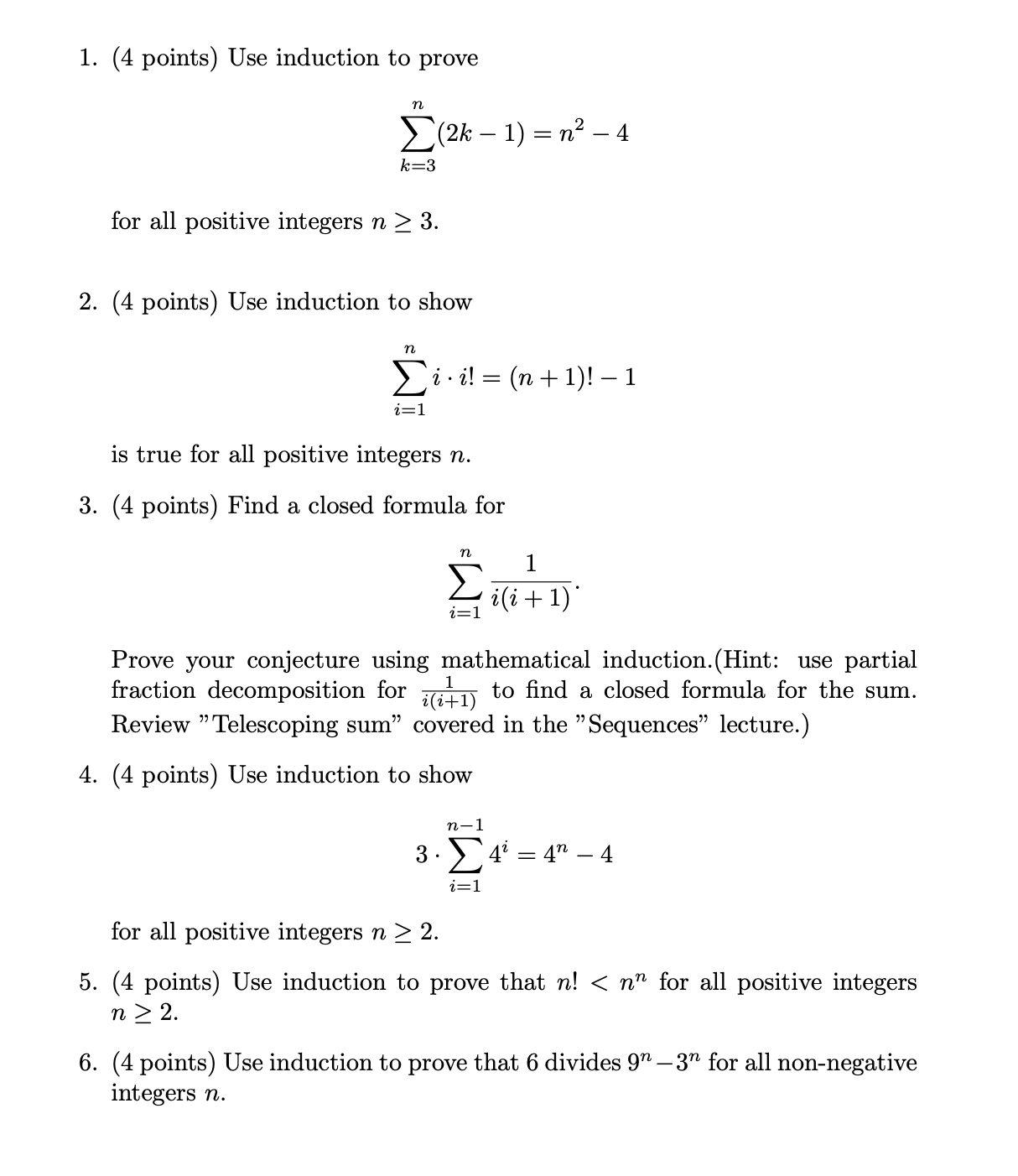 1. (4 points) Use induction to prove [(2k - 1) =