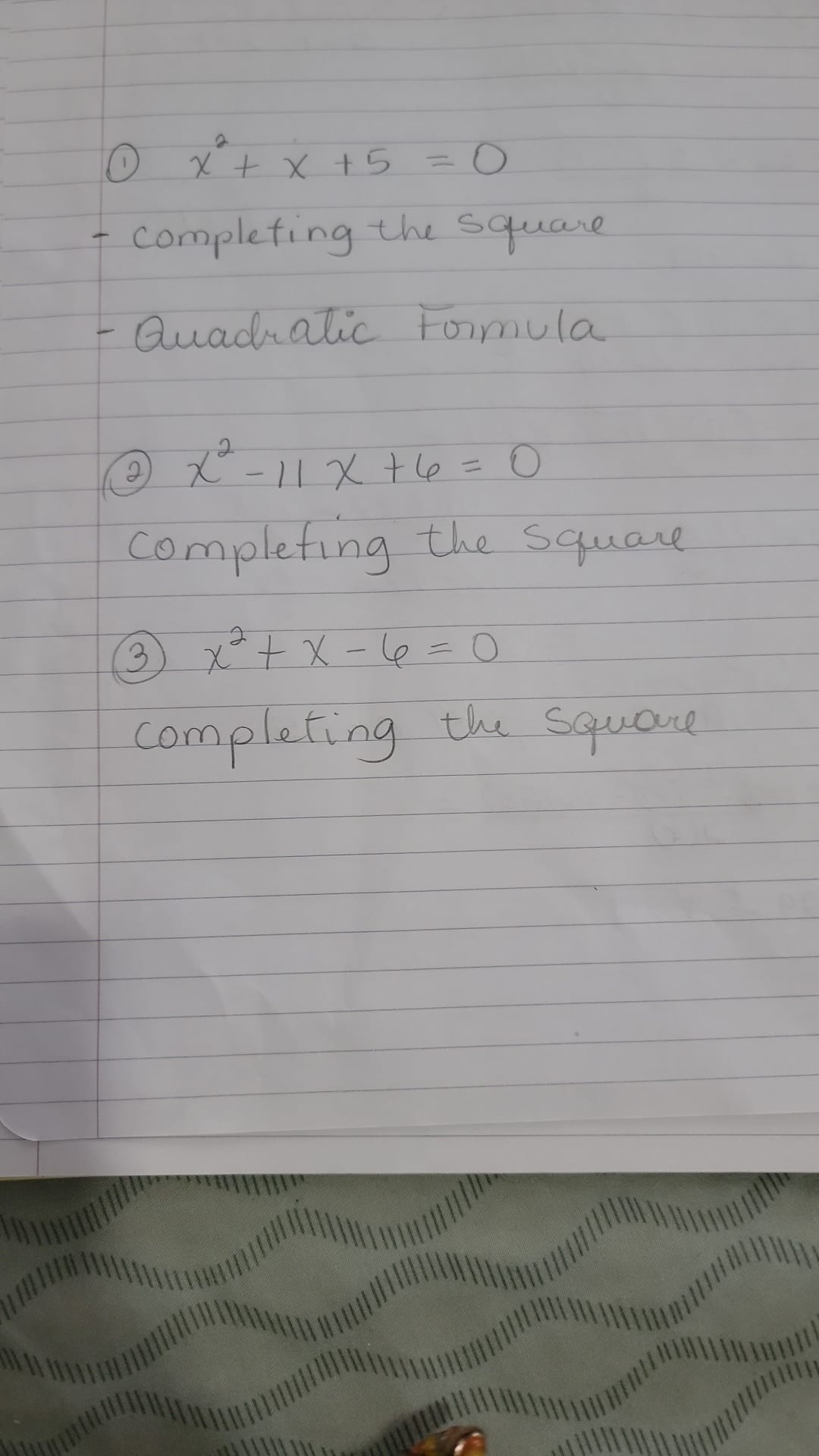  O x + x + 5 = 0 - completing the
