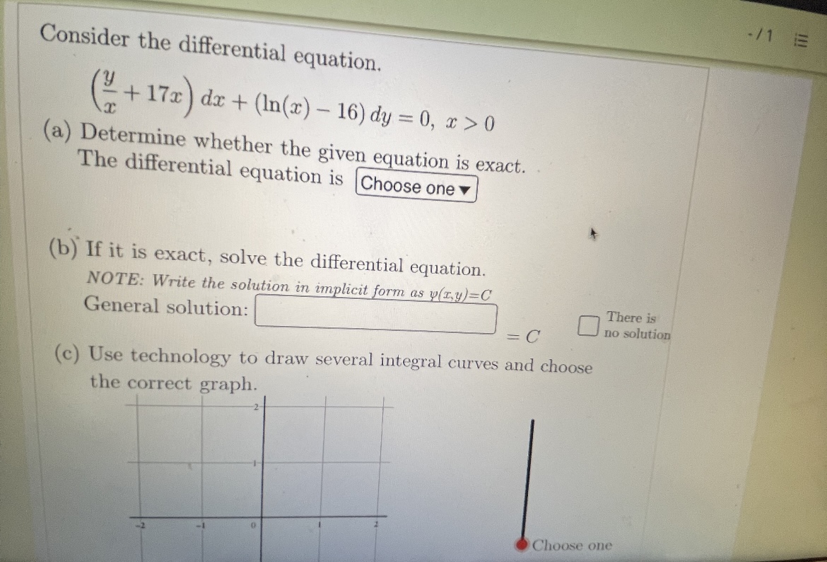 - 11 3 Consider the differential equation. "+ 17x ) dx