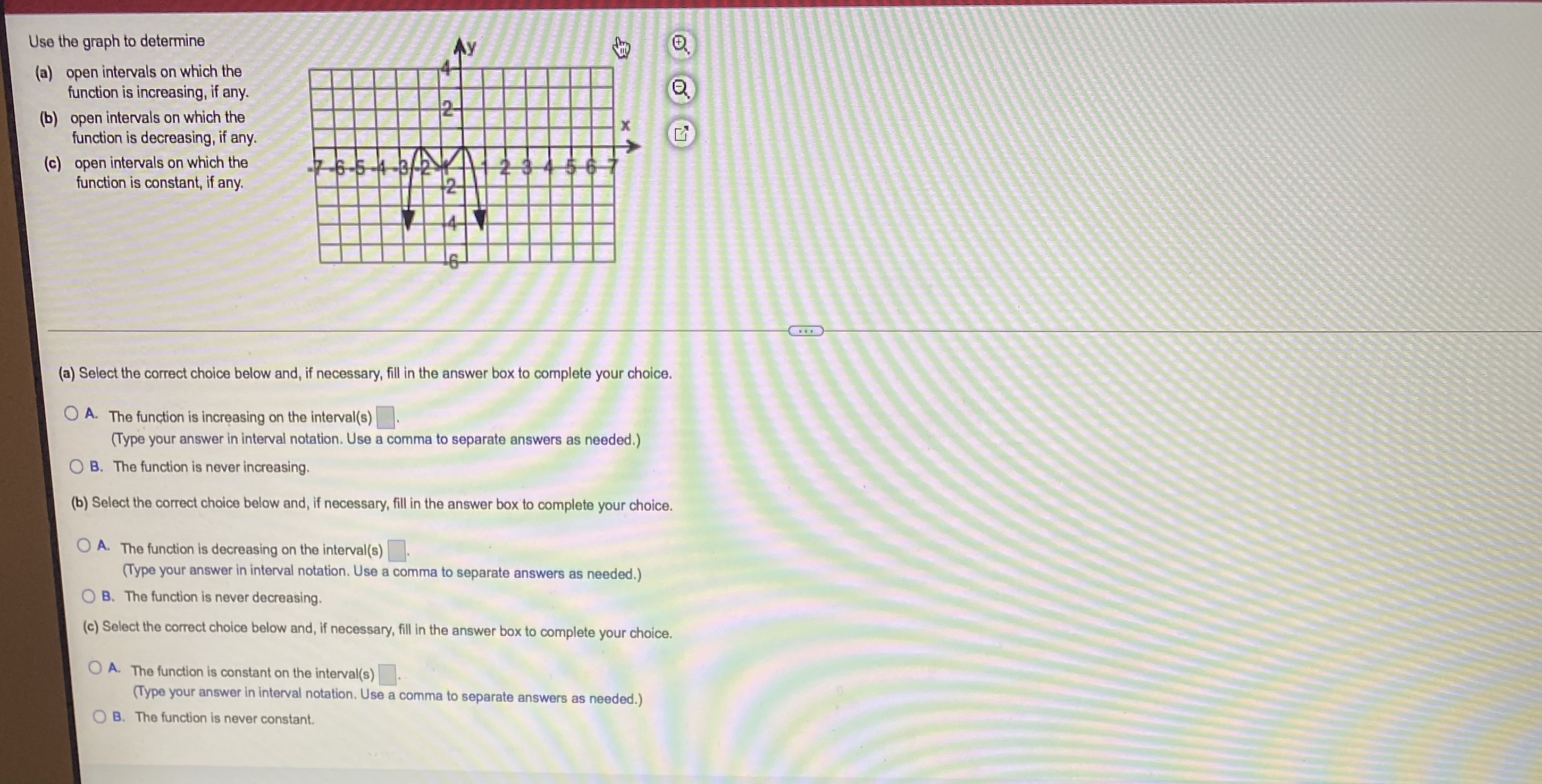 Use the graph to determine (a) open intervals on which the