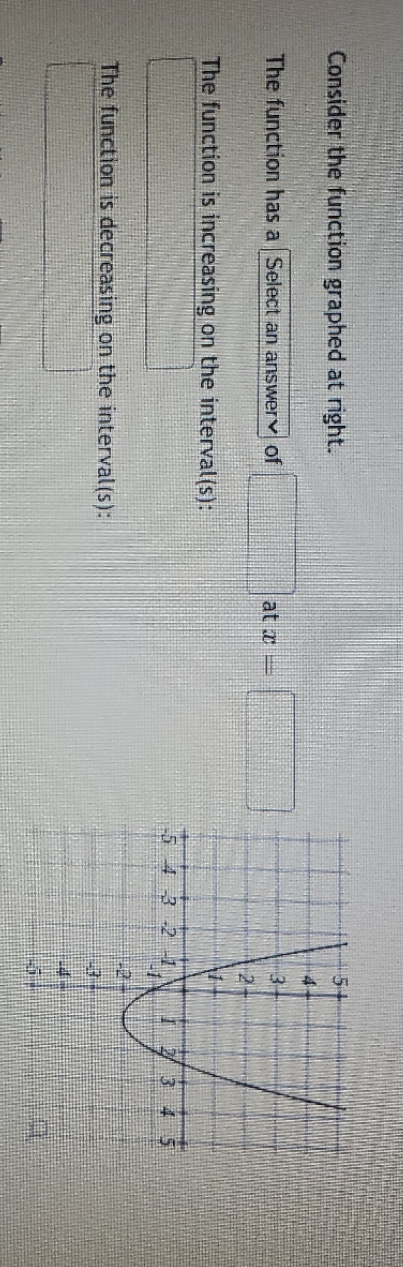  Consider the function graphed at right. The function has a Select