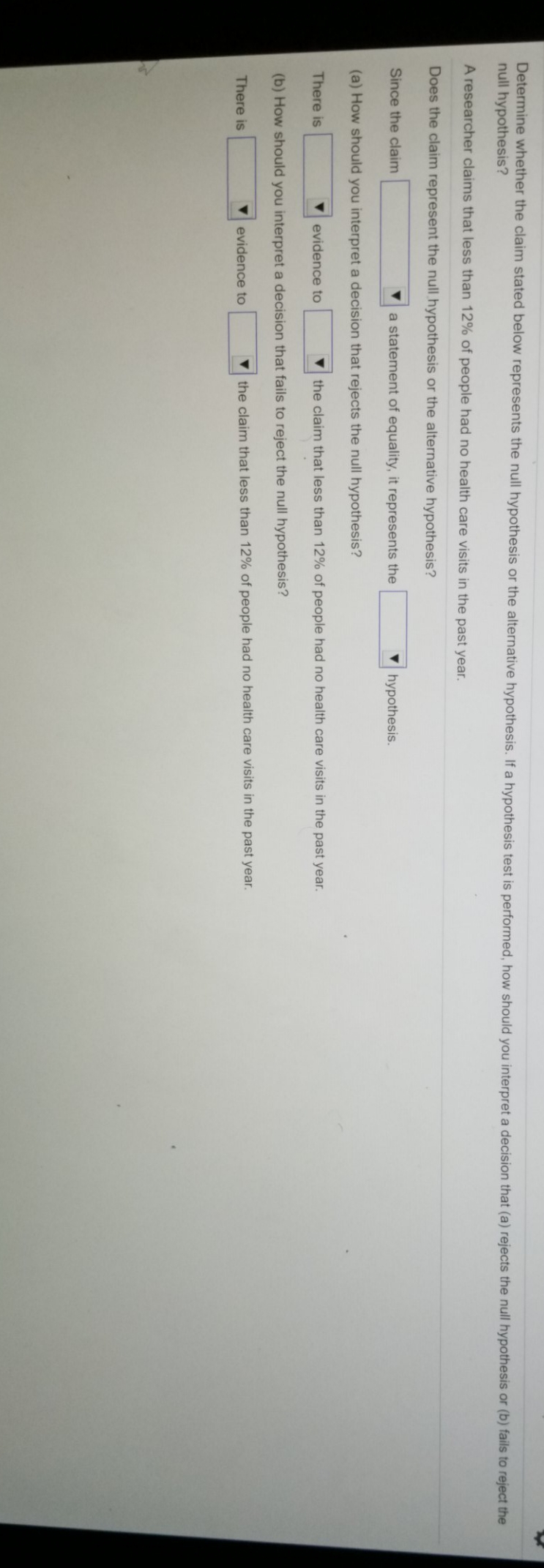 1st missing data. (does not contain) 2nd (alternative or null) 3rd (sufficient