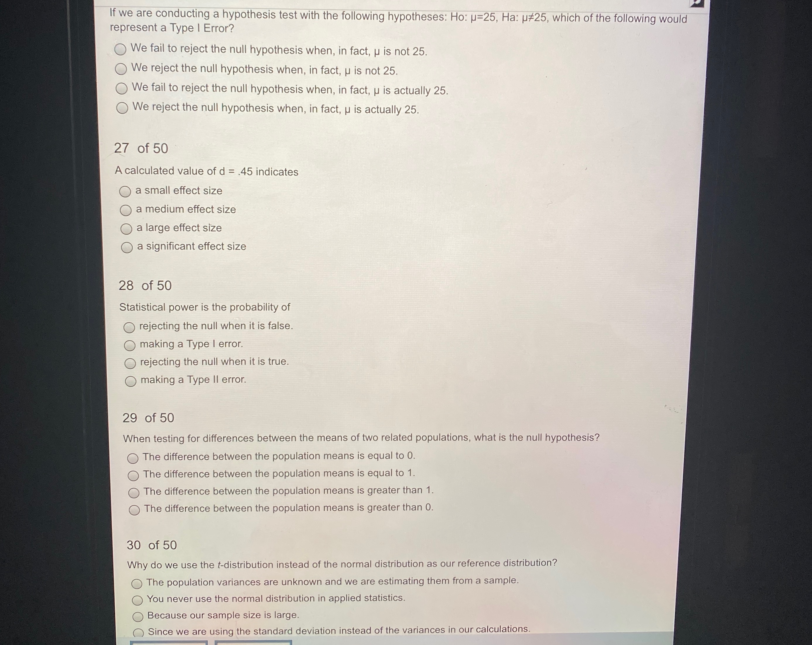 Answer all please \"We are conducting a hypothesis test with the following