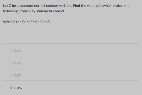  Let Z be a standard normal random variable. Find the value