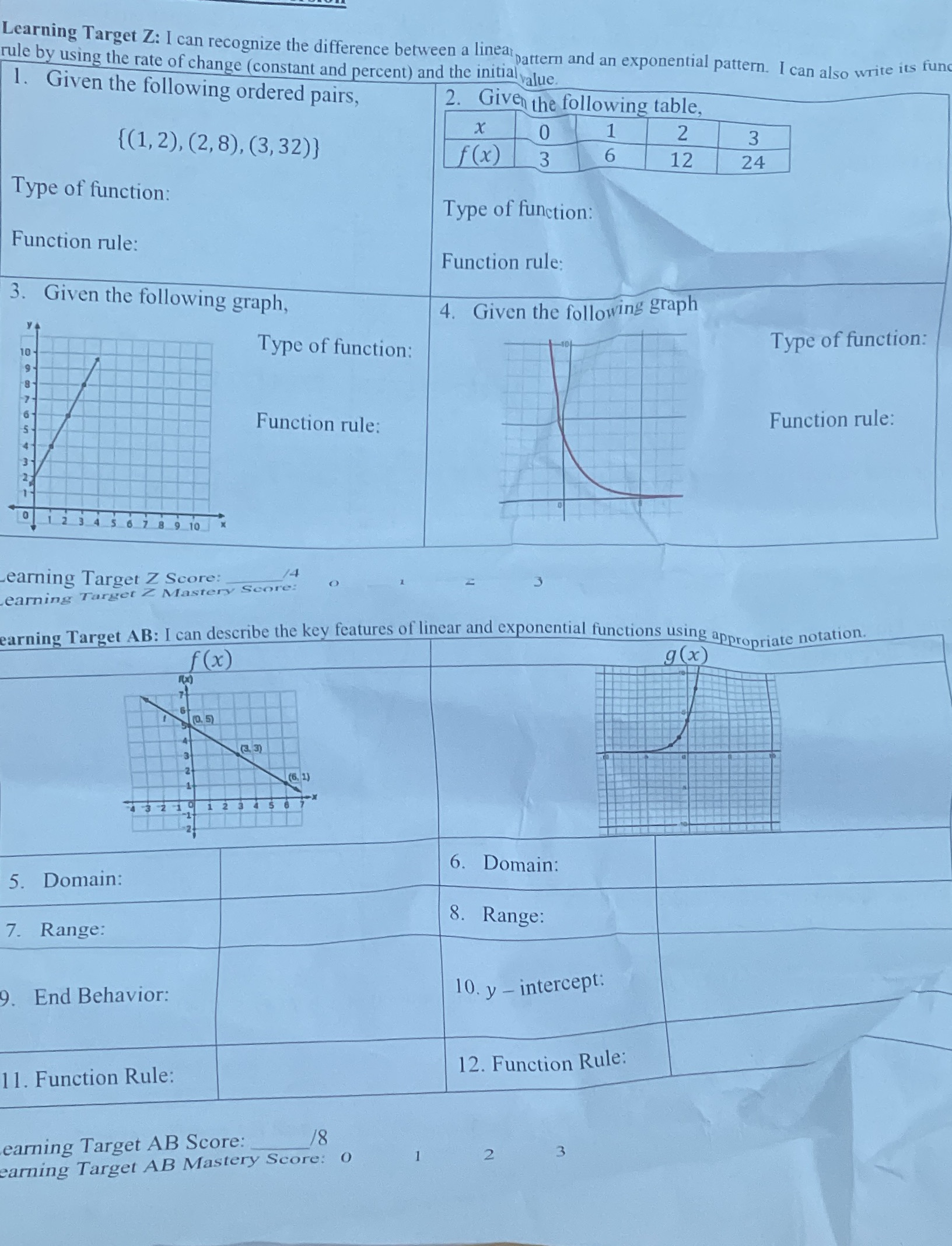  Learning Target Z: I can recognize the difference between a linear