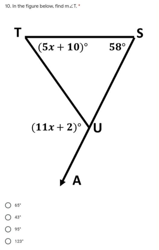 equal to the sum measure of its two remote interior angle. *