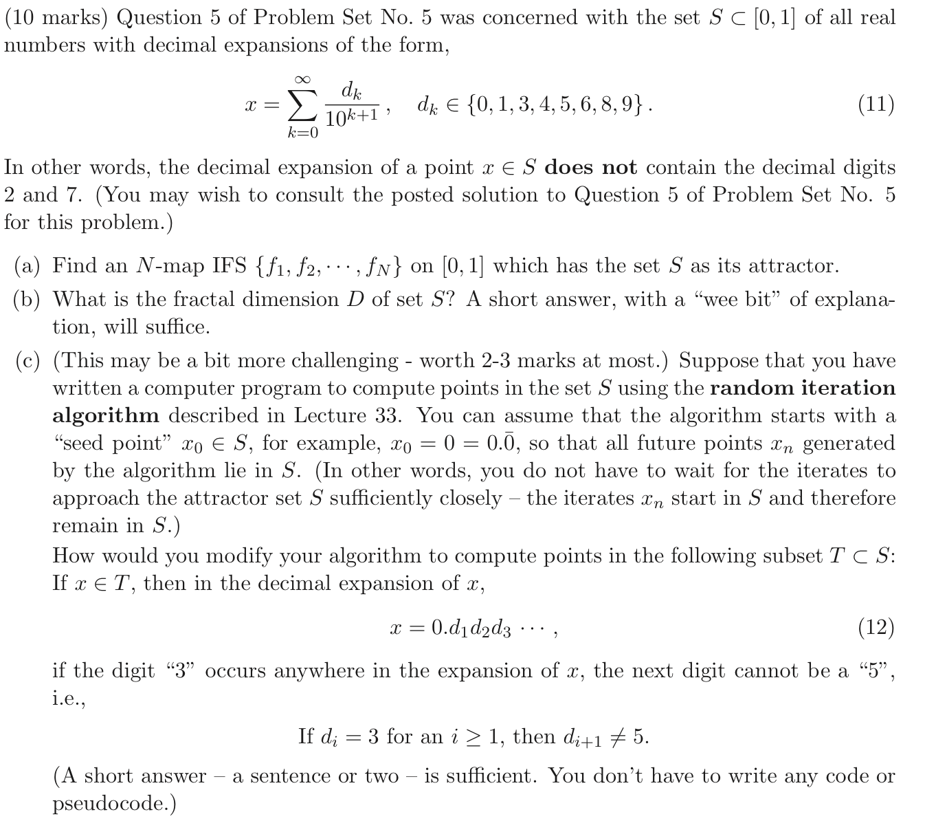 This is a Pure Math question. (10 marks) Question 5 of Problem