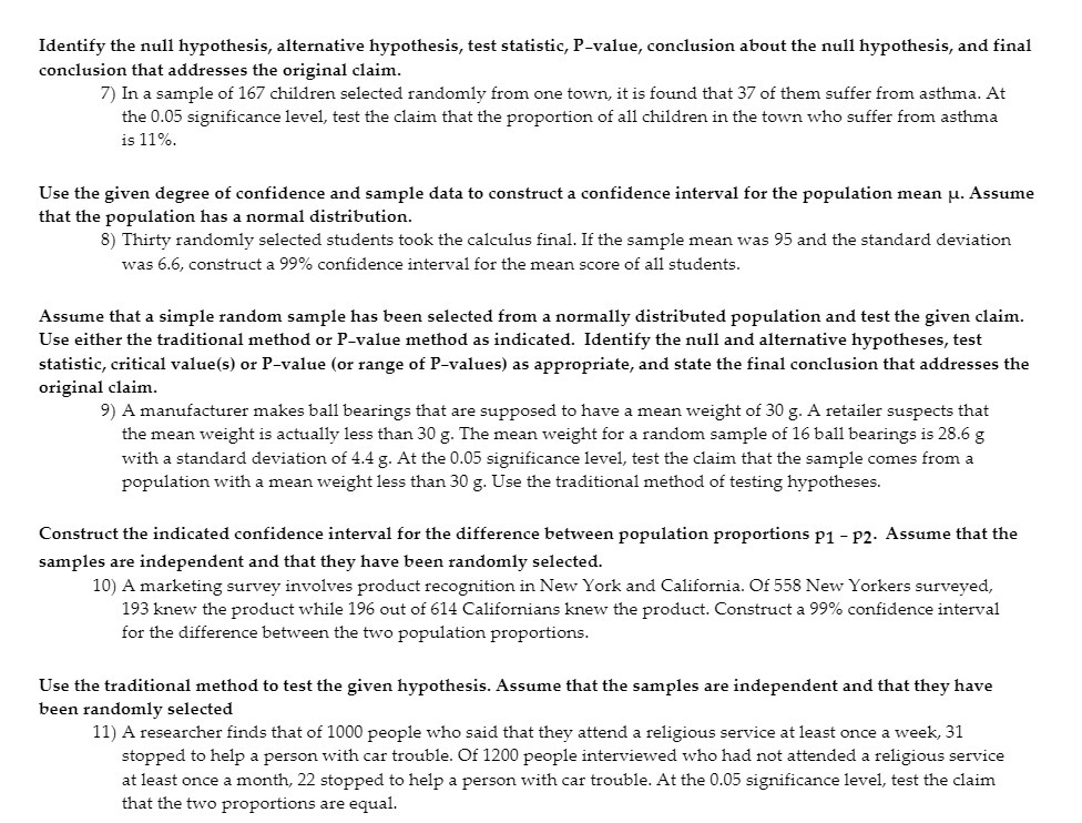  Identify the null hypothesis, alternative hypothesis, test statistic, Pvalue, conclusion about