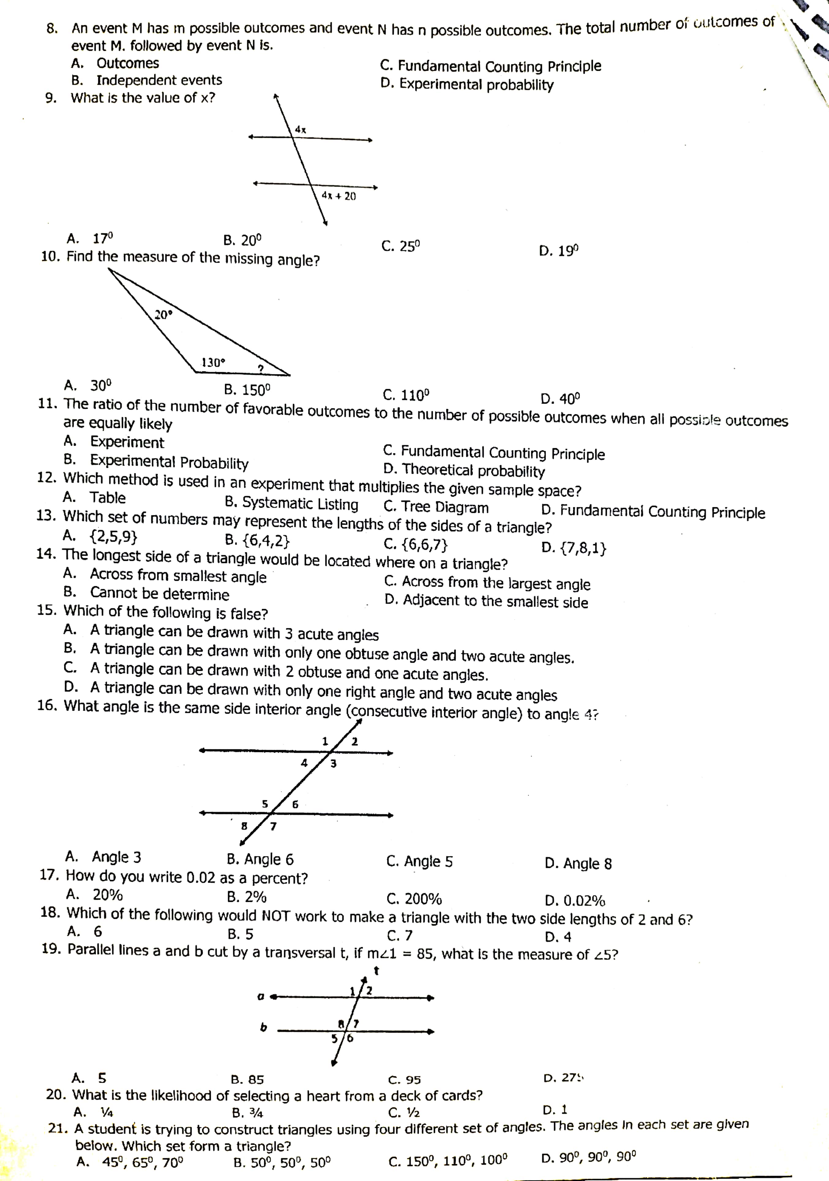 list of all possible outcome C. A diagram of all possible outcomes