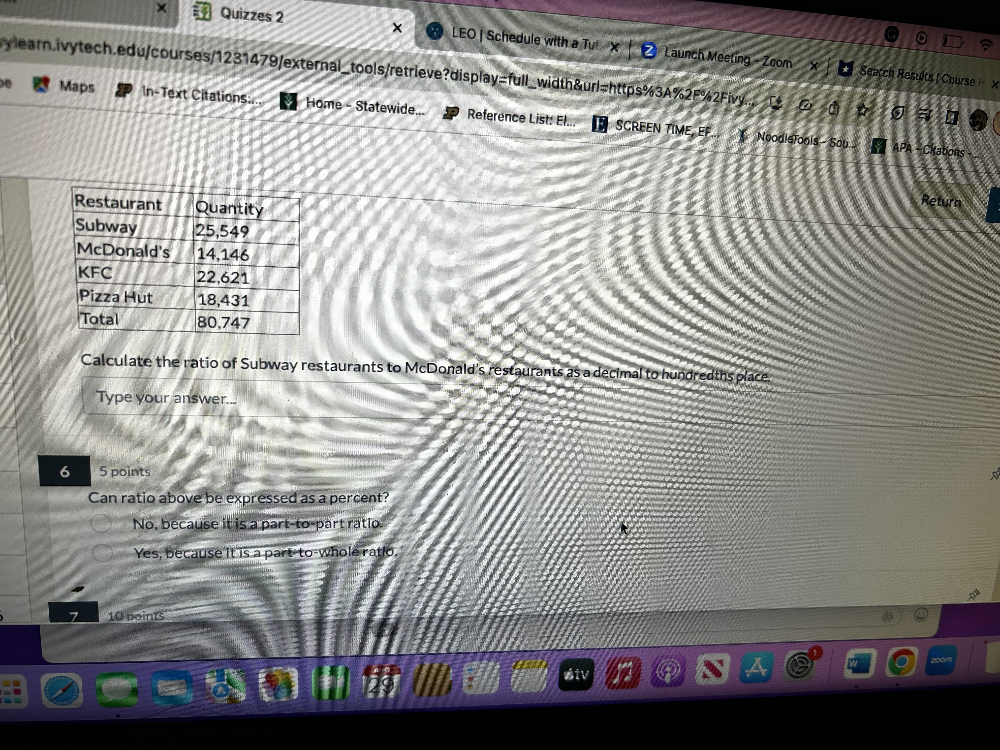 the part-to-whole ratio statement as a percent, then use to complete the