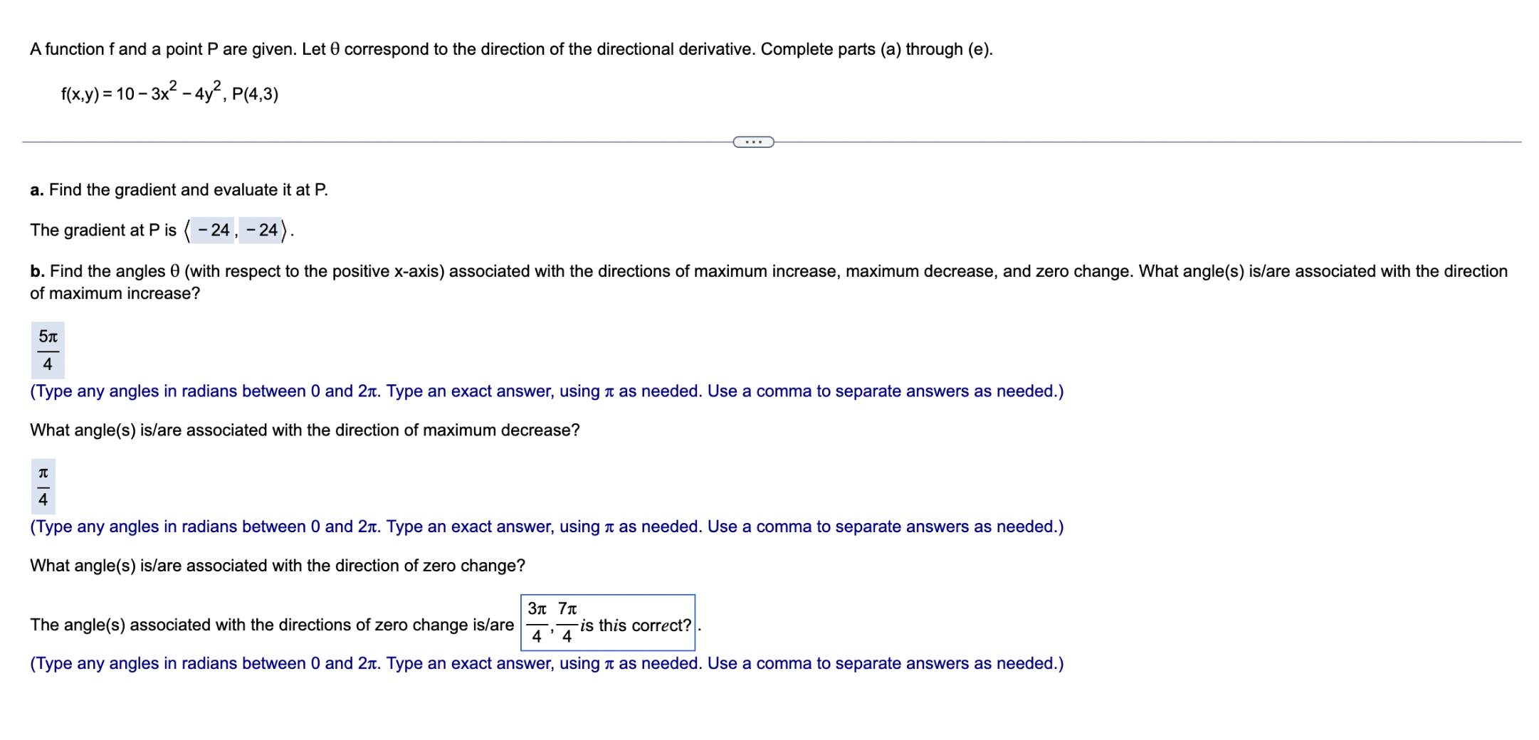correspond to the direction of the directional derivative. Complete parts (a) through