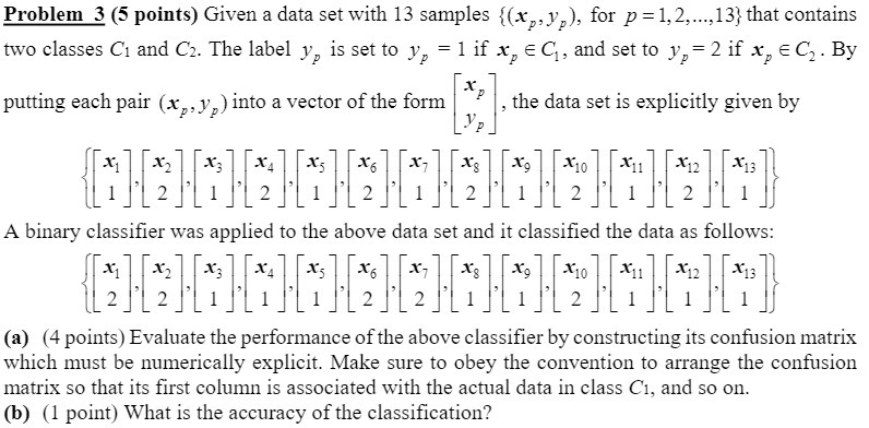  Problem 3 (5 points) Given a data set with 13 samples
