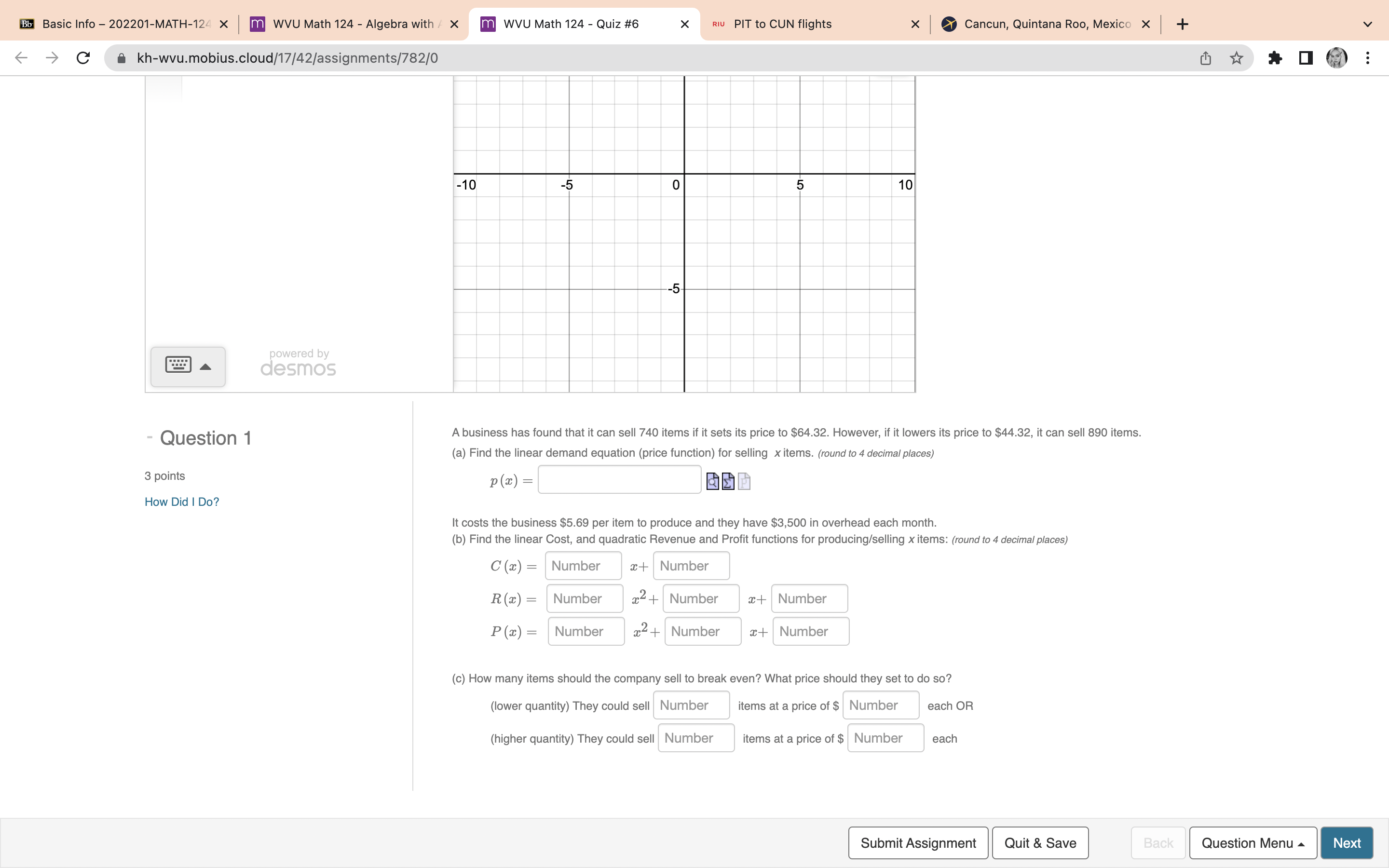 needing help with these two powered by desmos - Question 1 3