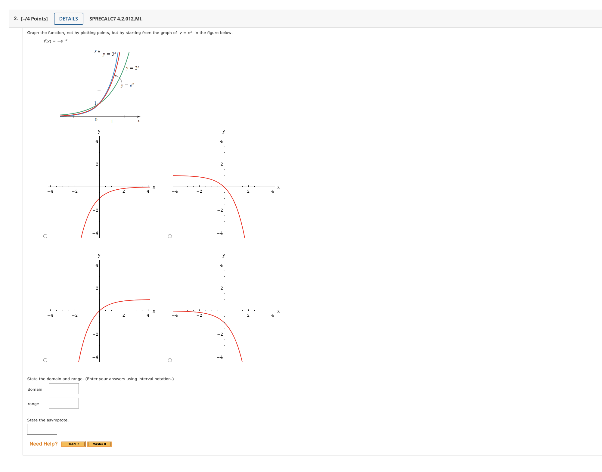 plotting points, but by starting from the graph of y = ex