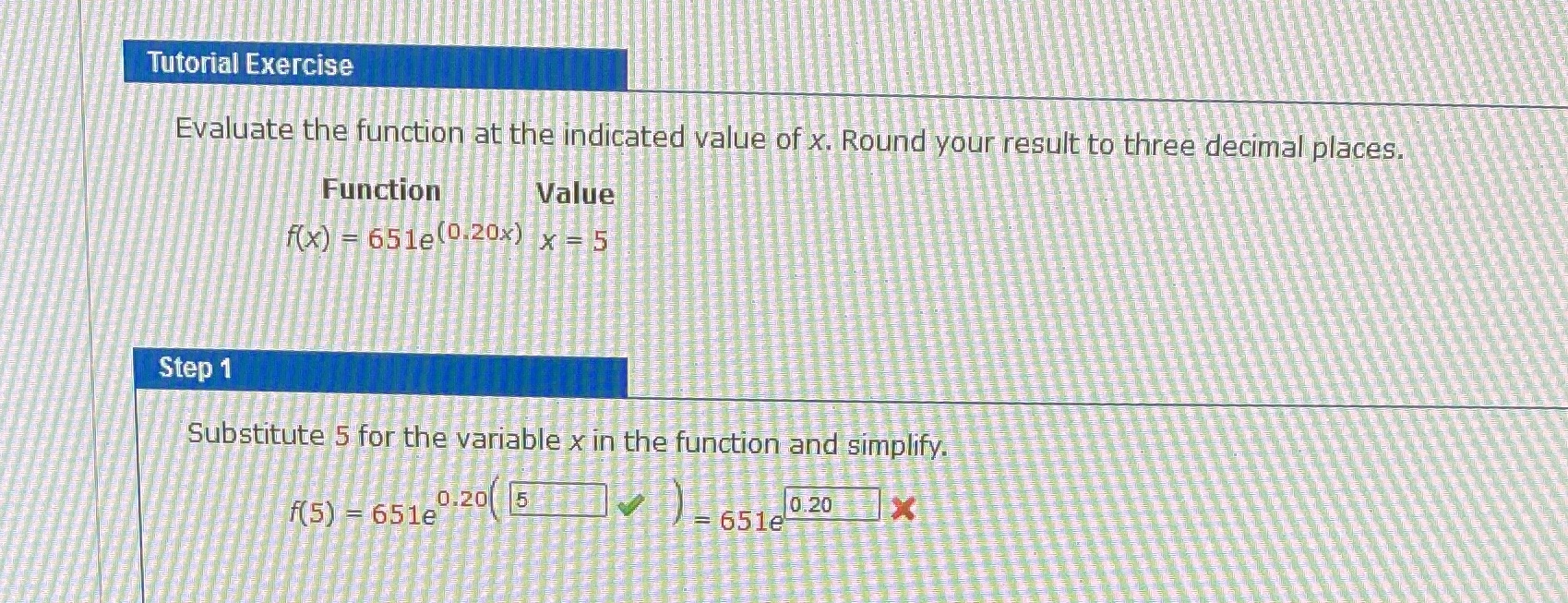  Tutorial Exercise Evaluate the function at the indicated value of x.