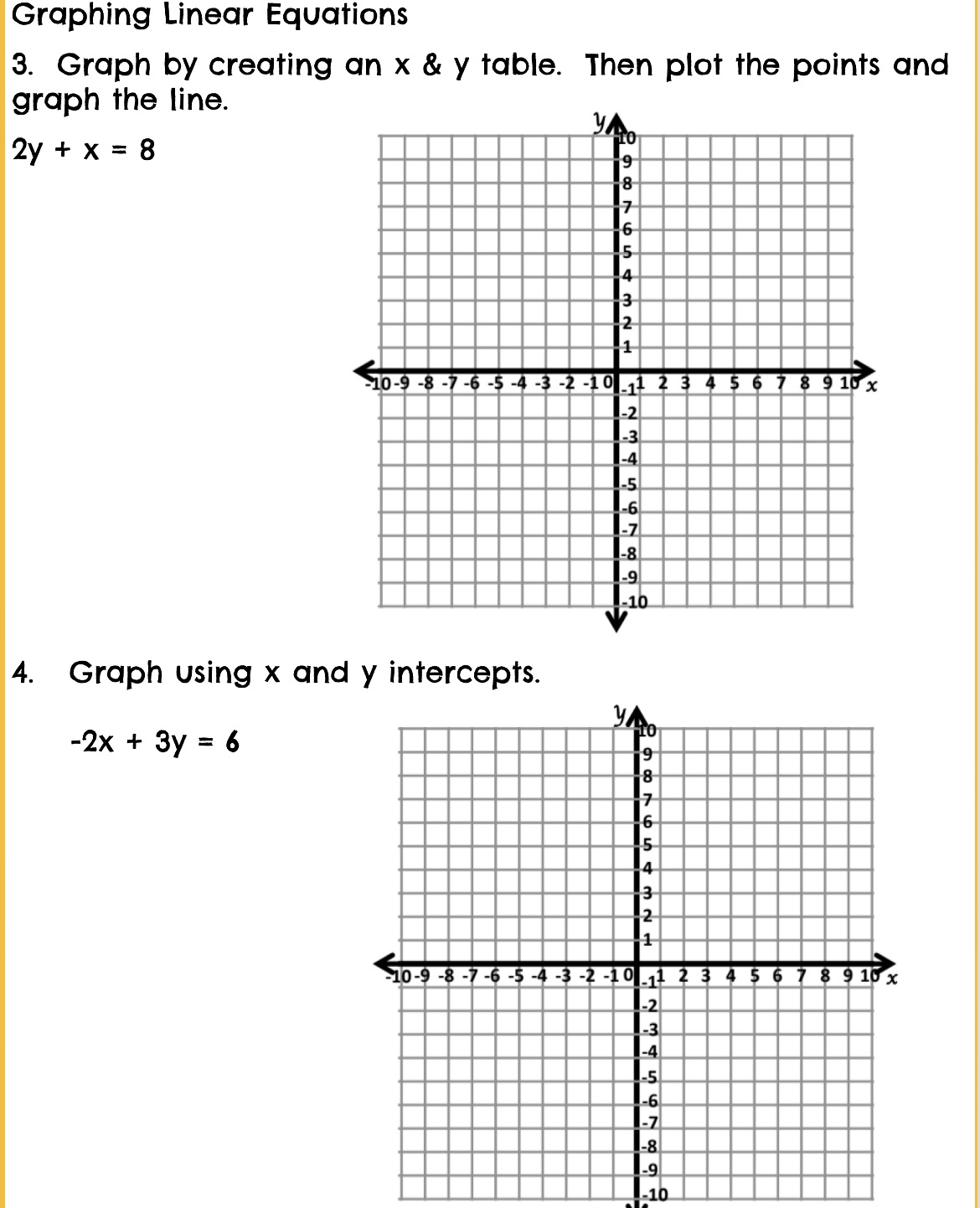 Please show work Graphing Linear Equations 3. Graph by creating an x