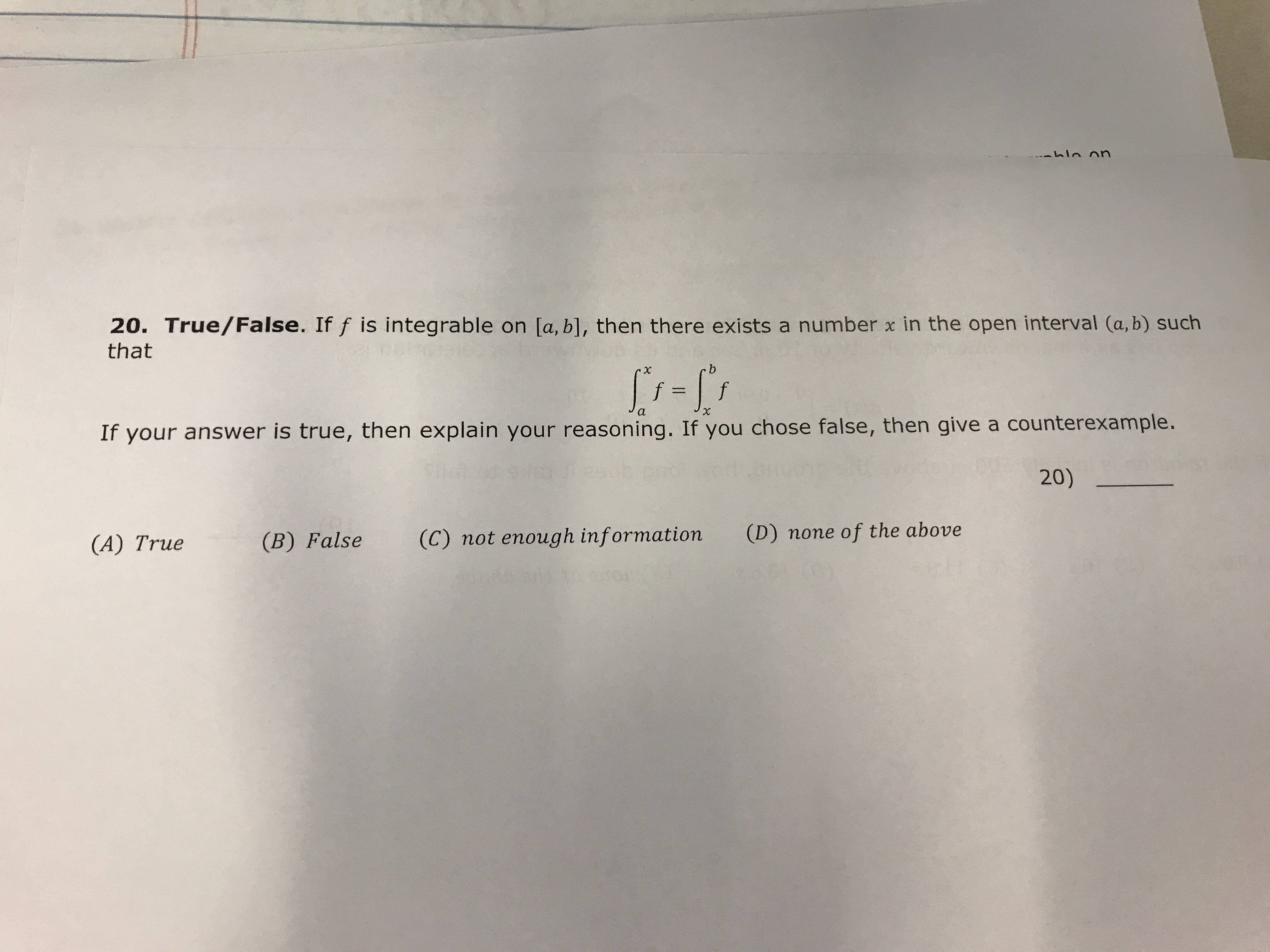 20) Could someone please answer this question and provide a correct explanation?Thanks!