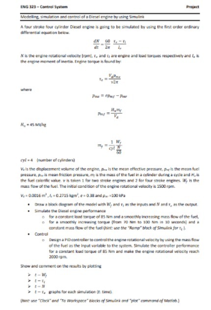 ENG 121 - Control System Mindelling simulation and control of a
