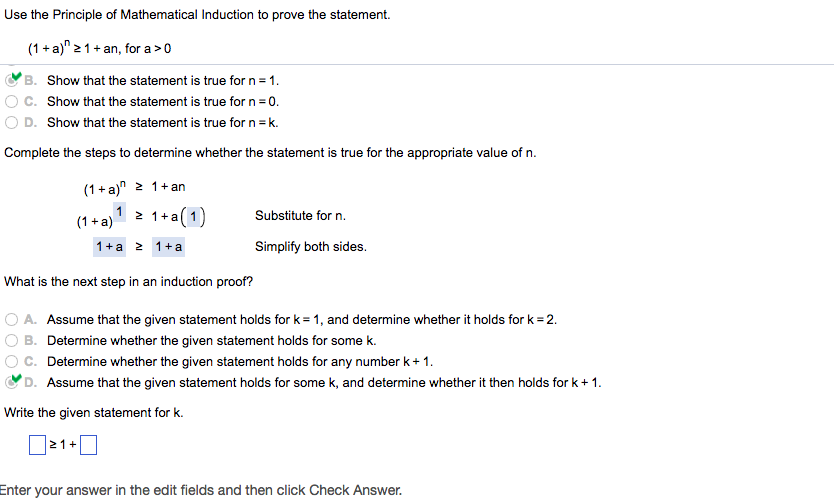 Write the given statement for k. ......................................................................................... Use the Principle of Mathematical