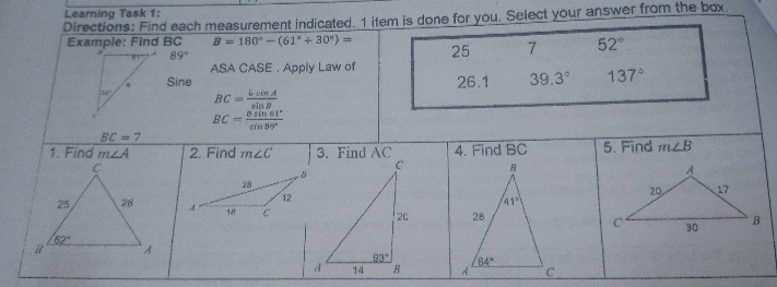 Please answer this all correctlyThank you Learning Task 1: Directions: Find each