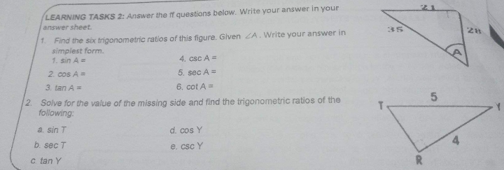 measurement indicated. 1 item is done for you. Select your answer from