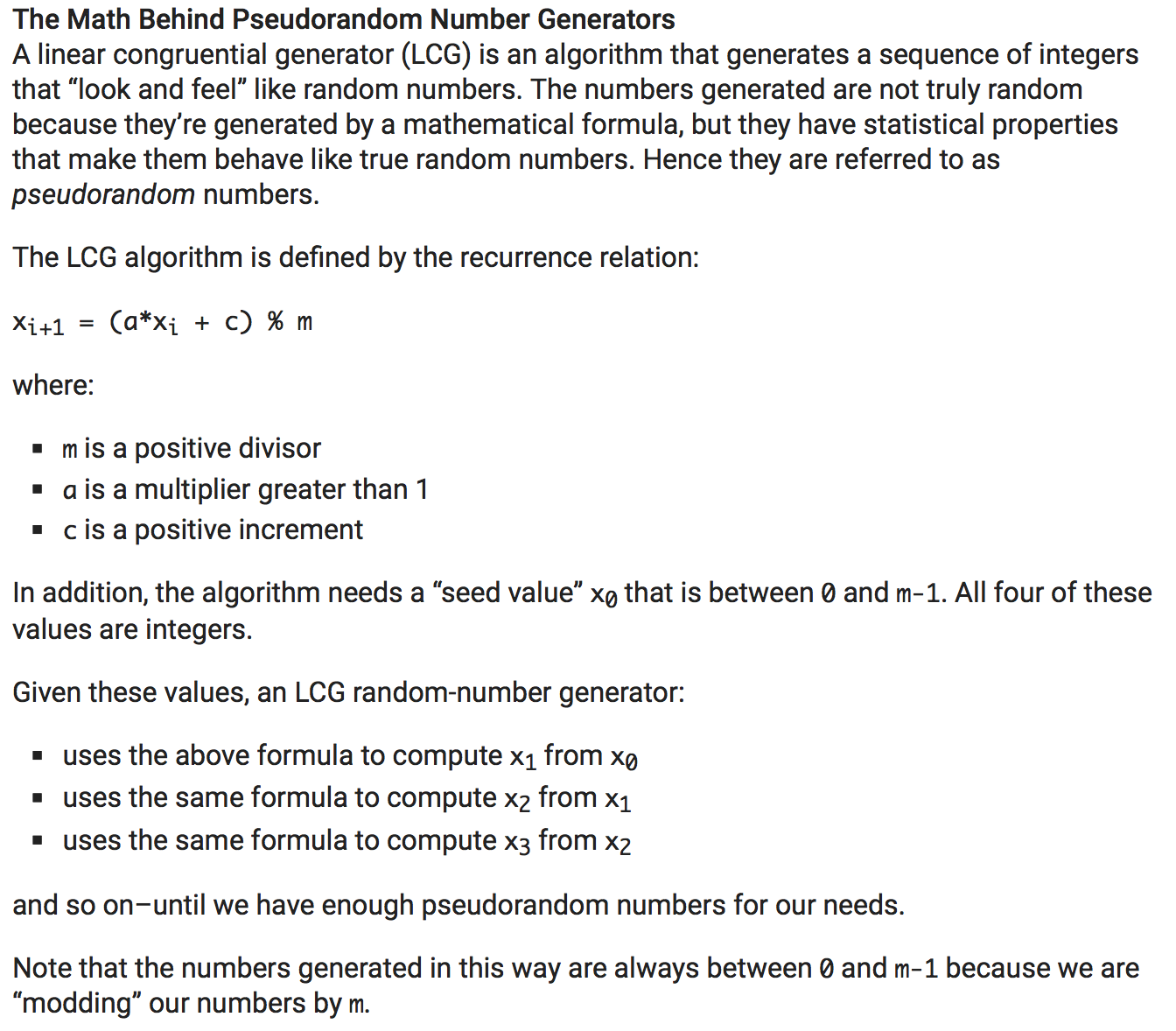 a pseudorandom number generator is the number of unique values that the