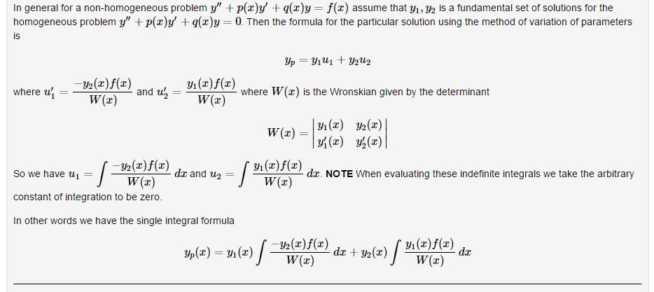 In general for a nonhomogeneous problem 9\" + p(z}y' + q[z)y
