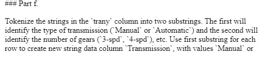  === Part Tokenize the strings in the "trany' column into two