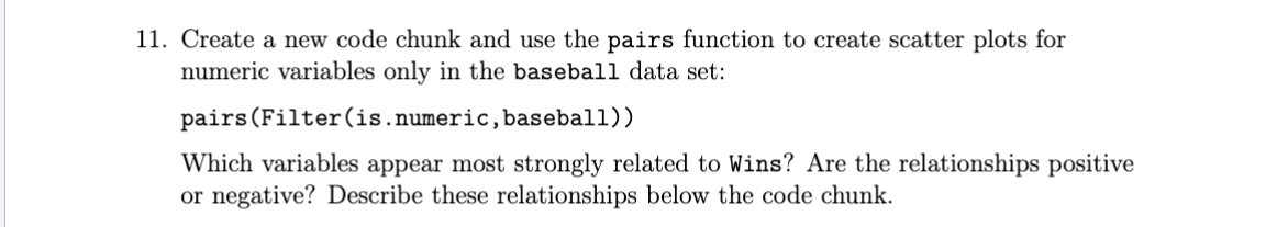 to create scatter plots for numeric variables only in the baseball data