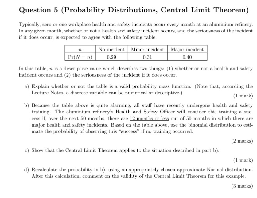  Question 5 (Probability Distributions, Central Limit Theorem) Typically, zero or one