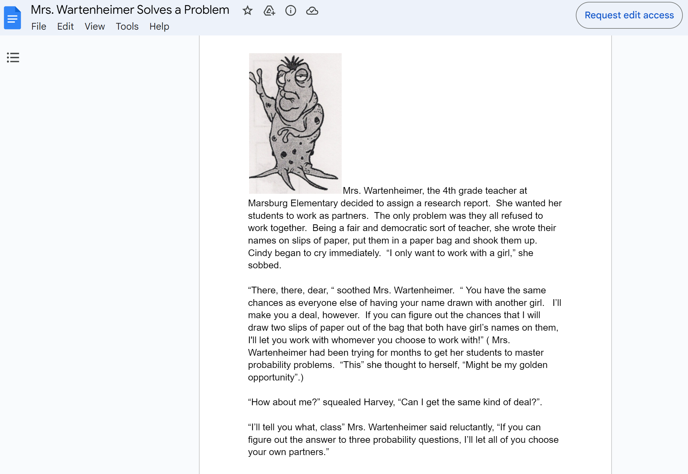  Mrs. Wartenheimer Solves a Problem % & O & File Edit