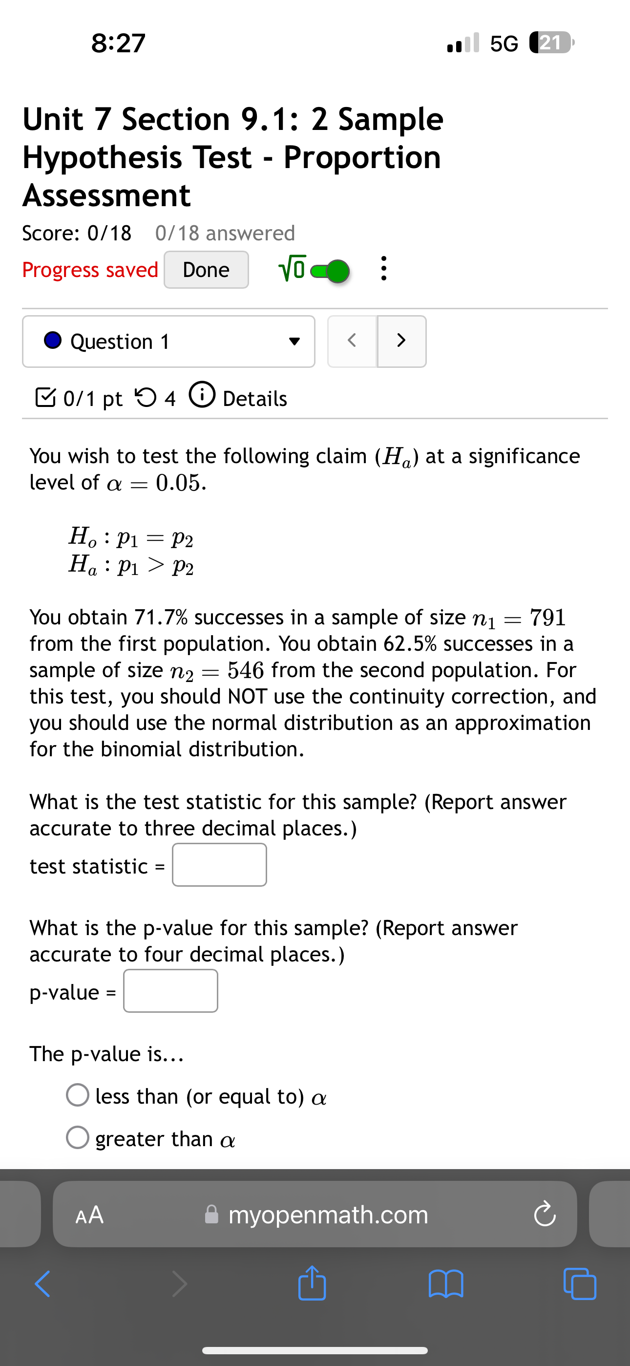 8:27 w56 ( Unit 7 Section 9.1: 2 Sample Hypothesis Test