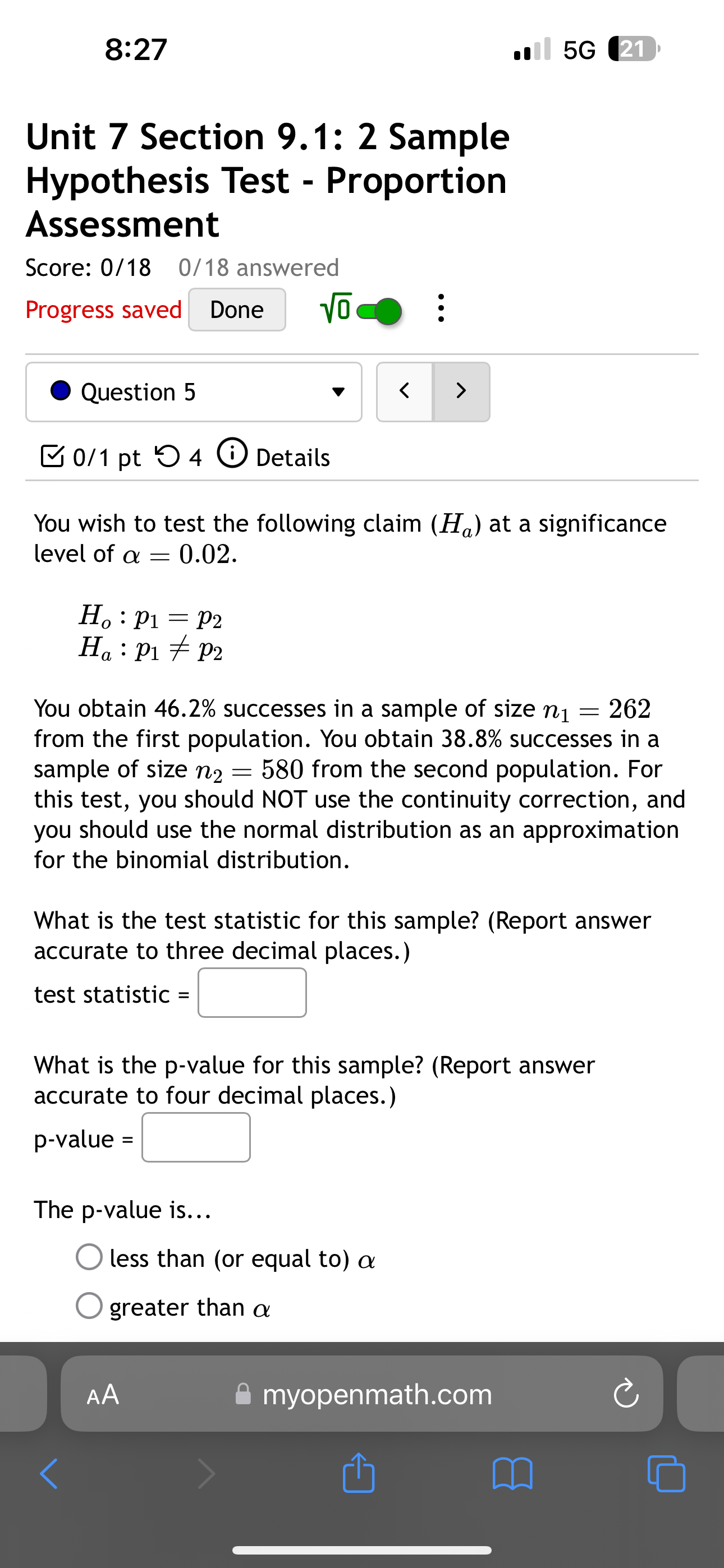 successes in a sample of size ny = 546 from the second