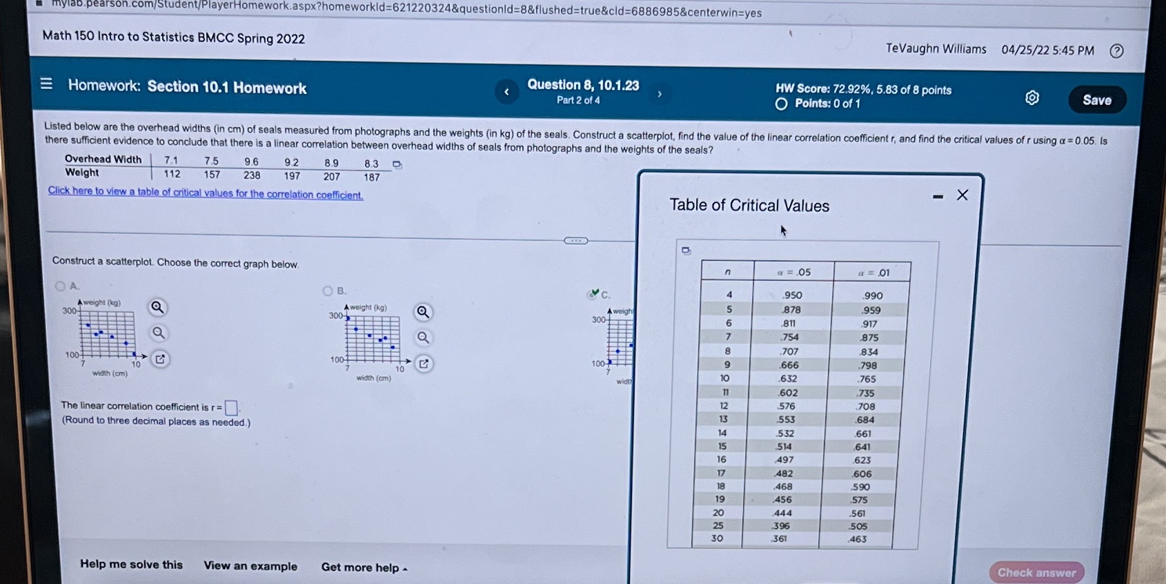 Fill in the blank abs answer what the linear correlation coefficient is