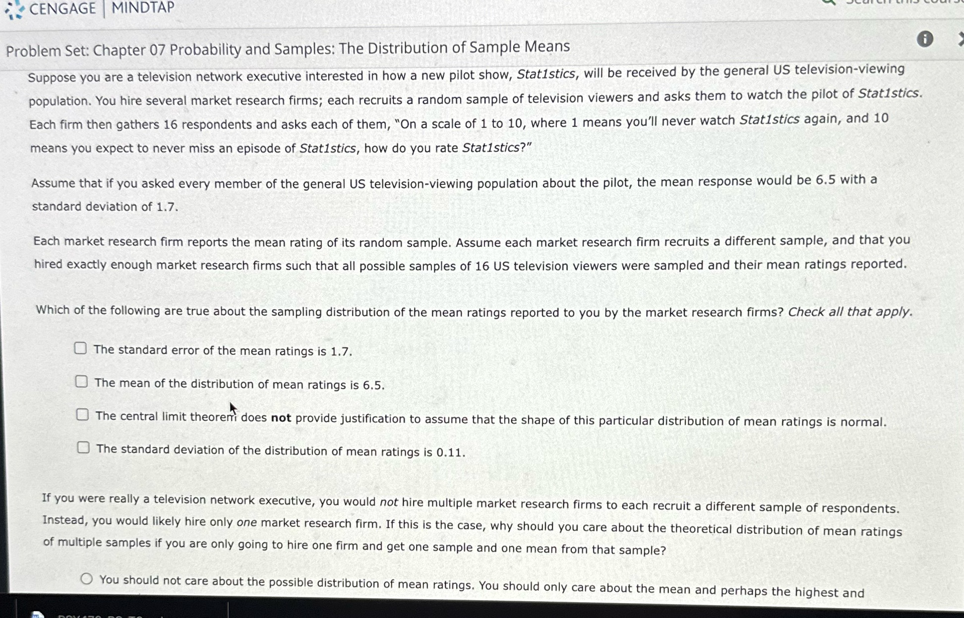Please help CENGAGE MINDTAP O Problem Set: Chapter 07 Probability and Samples: