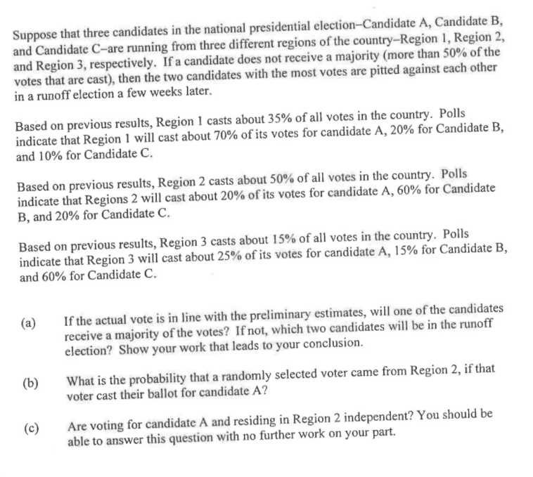 please answer the question in the photo Suppose that three candidates in